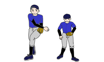 野球少年ピッチャーと守備