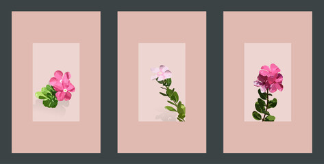 Set of tropical flowers in pastel beige frame decoration card design template, simple easy sunday feelings