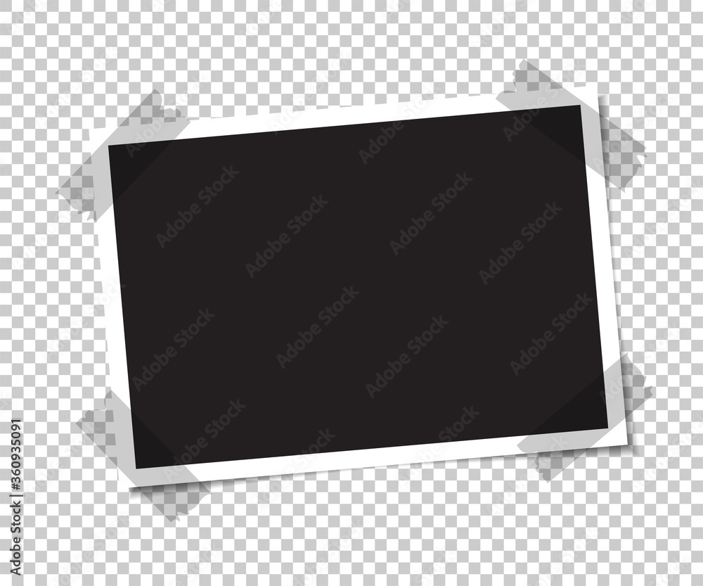 Poster empty photo with a shadow is glued with tape. vector illustration.