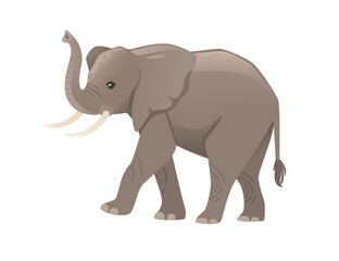 Cute adult elephant on the walk cartoon animal design flat vector illustration isolated on white background