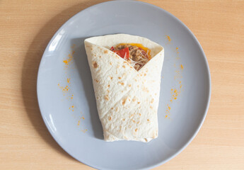 Fajitas with beef meat and pepper on a plate