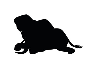 Black silhouette cute adult elephant lying on the ground cartoon animal design flat vector illustration isolated on white background