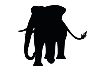 Black silhouette cute adult elephant on the walk cartoon animal design flat vector illustration isolated on white background