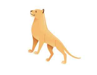 Adult lioness african wild predatory cat female lion cartoon cute animal design flat vector illustration isolated on white background