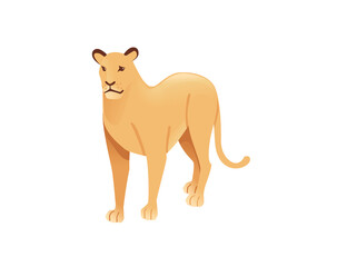 Adult lioness african wild predatory cat female lion cartoon cute animal design flat vector illustration isolated on white background