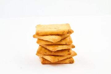 Italian crackers with rosemary and olive oil on a white background