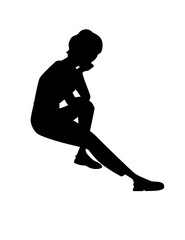 Black silhouette young girl in sitting pose wearing casual clothes cartoon character fashion female model design flat vector illustration isolated on white background