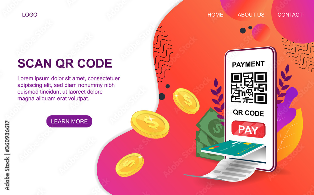 Poster diverse payment methods - scan or code with a mobile phone with payment slot for a credit card and a
