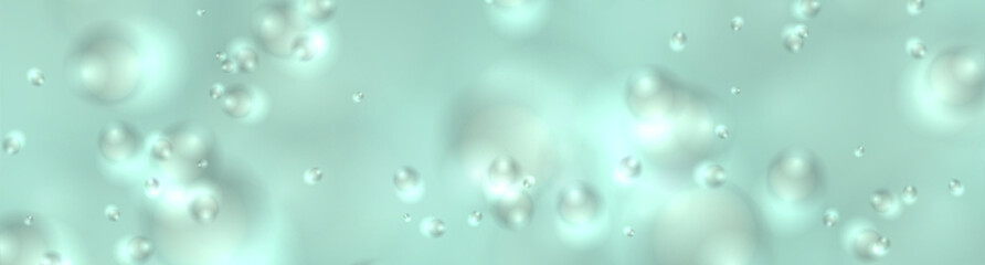 Green cyan bokeh lights particles abstract background. Vector glowing shiny banner design