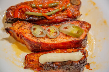 Juicy appetizing fat pork ribs for lunch or dinner