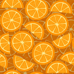 Seamless pattern of orange citrus fruit halved and sliced flat vector illustration