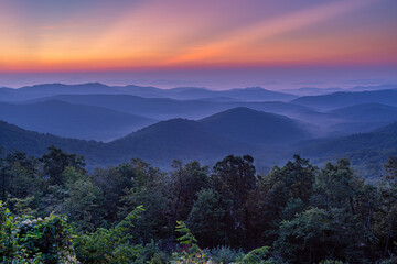 Sunrise over Blue Ridge Parkway at the Mills River Overlook