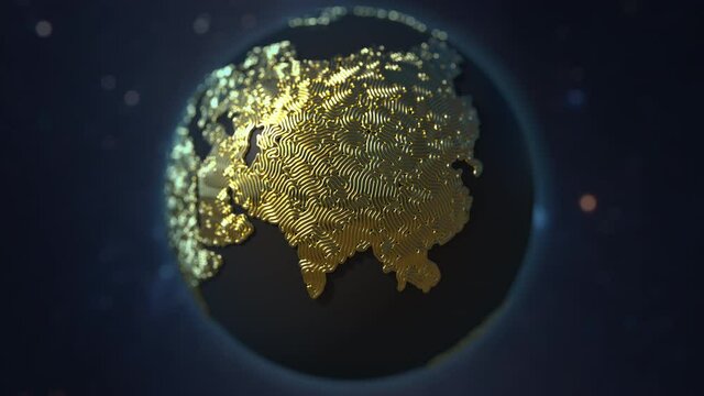 Golden cables form map of Asia, telecommunication concept