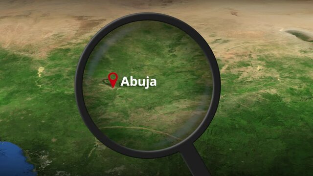Abuja city being found on the map, 3d rendering