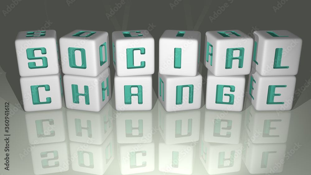 Poster social change built by dice letters and color crossing for the related meanings of the concept by 3d