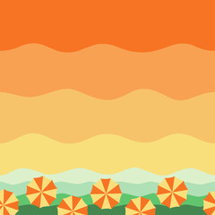 Summer colorful seamless pattern with bright, juicy watermelon style beach with umbrellas. Vector illustration.