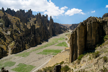 Aerial view of the Valley of the Souls in La Paz. Beautiful rock formations in Bolivia