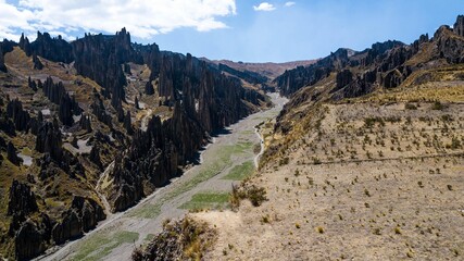 Fototapeta na wymiar Aerial view of the Valley of the Souls in La Paz. Beautiful rock formations in Bolivia