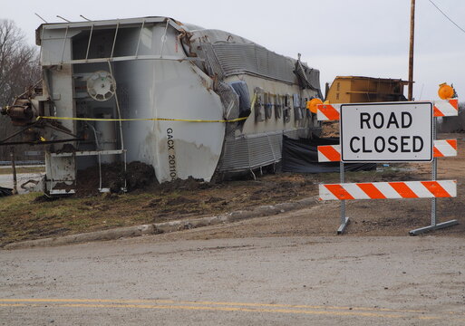 Train Wreck Hopper Car On Its Side