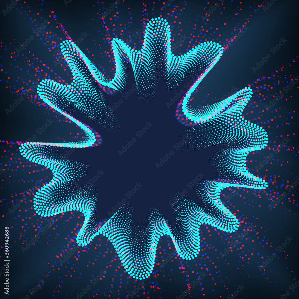 Poster abstract figure made of particles. movement in a virtual world.