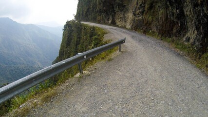 Death road in Bolivia. Most dangerous road in the world at the edge of the cliff