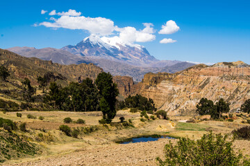 Palca Canyon and Illimani mountain, Bolivia. Beautiful mountains near La Paz