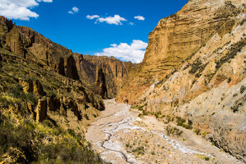 Palca Canyon – Bolivia. Beautiful canyon with yellowish rocks near the city of La Paz, Bolivia