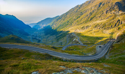 A beautiful landscape with the Transfagarasan Road. A famous sky and a light effect.