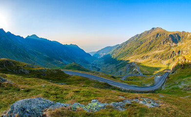A beautiful landscape with the Transfagarasan Road. A famous sky