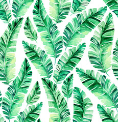 Seamless pattern , watercolor palm leaves.  - 360944653
