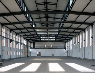 indoor photography of an empty industrial hall