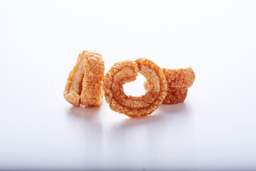 fried pork rinds, on a white background