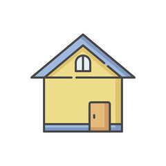 Home RGB color icon. House front. Small business. Store exterior. Residential construction. Real estate. Private suburb property. Building for dwelling. Modern cottage. Isolated vector illustration
