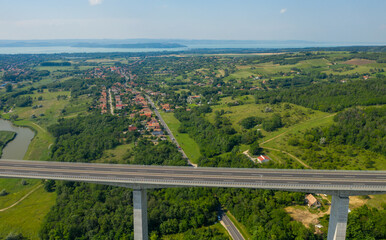 Aerial view of Koroshegy Viaduct in Hungary.