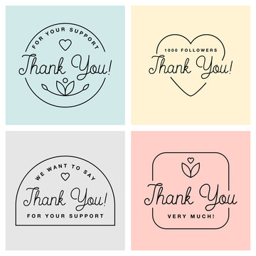 Set of badges with thank you graphics and design elements vector labels and logo for gratitude, branding, advertisement