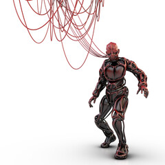 verbundener roter humanoider Roboter
