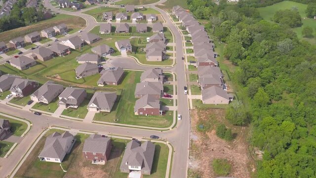 Flyover Of A New Housing Development With Newer Homes In Spring Hill TN