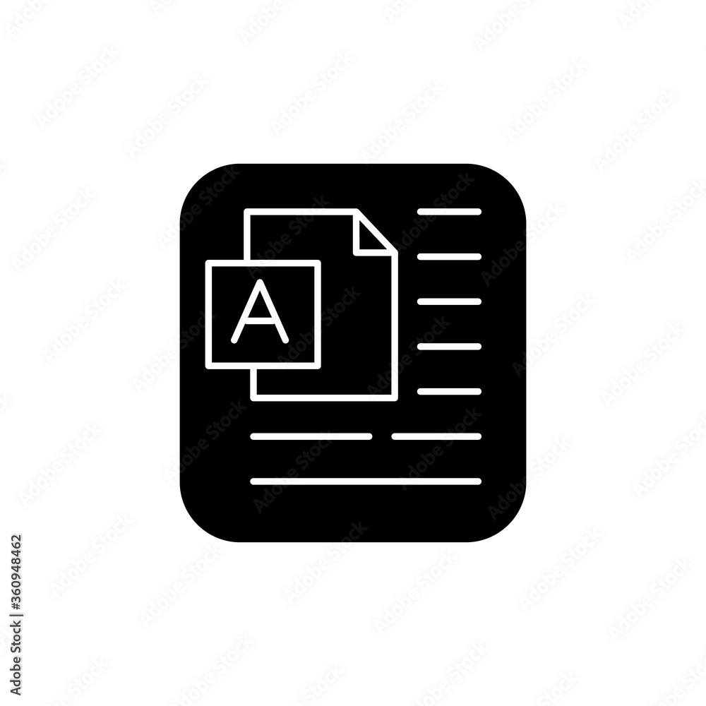 Poster document black glyph icon. information on pape sheet. page with text. computer document. copy writin