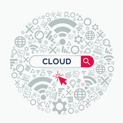 cloud  mean (cloud technology) Word written in search bar,Vector illustration.	
