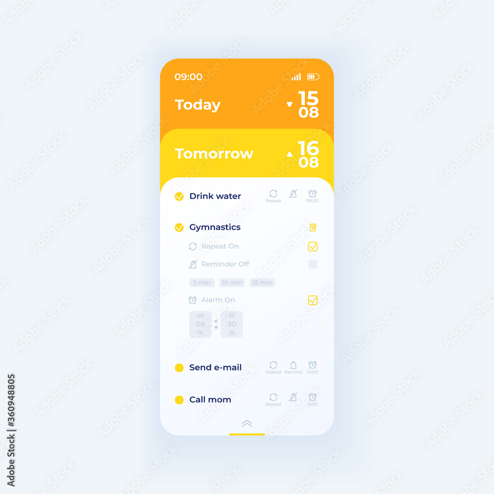 Poster Organizer app smartphone interface vector template. Mobile app page day mode design layout. Everyday business list screen. Flat UI for application. Personal daily schedule on phone display