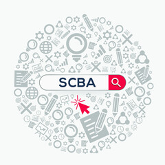 scba mean (social cost benefit analysis) Word written in search bar,Vector illustration.	