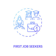 First job seekers blue gradient concept icon. Unemployment problem for young specialist. Graduate search for work idea thin line illustration. Vector isolated outline RGB color drawing