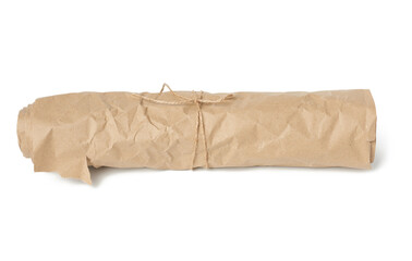 roll of brown wrapping paper tied with a brown rope