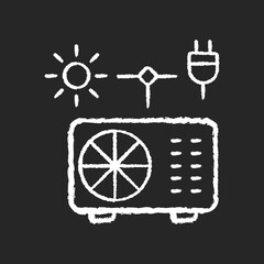 Hybrid air conditioner chalk white icon on black background. Domestic conditioning and heating system. Intelligent ventilation. Smart AC for all seasons Isolated vector chalkboard illustration