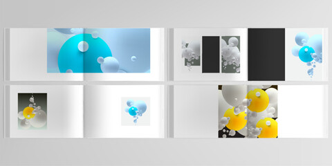 Vector layouts of horizontal presentation design templates for landscape design brochure, cover design, flyer, book design, magazine. Abstract composition with 3d balls or spheres.
