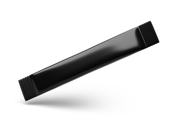 One blank black sugar stick pack isolated on white. 3D rendering.