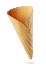Empty wafer ice cream cone isolated on white. 3D rendering