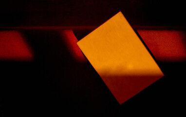 empty wooden plank plate in night light with red 