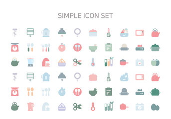 Set of kitchen utensil for cooking, vector Flat icon set.
