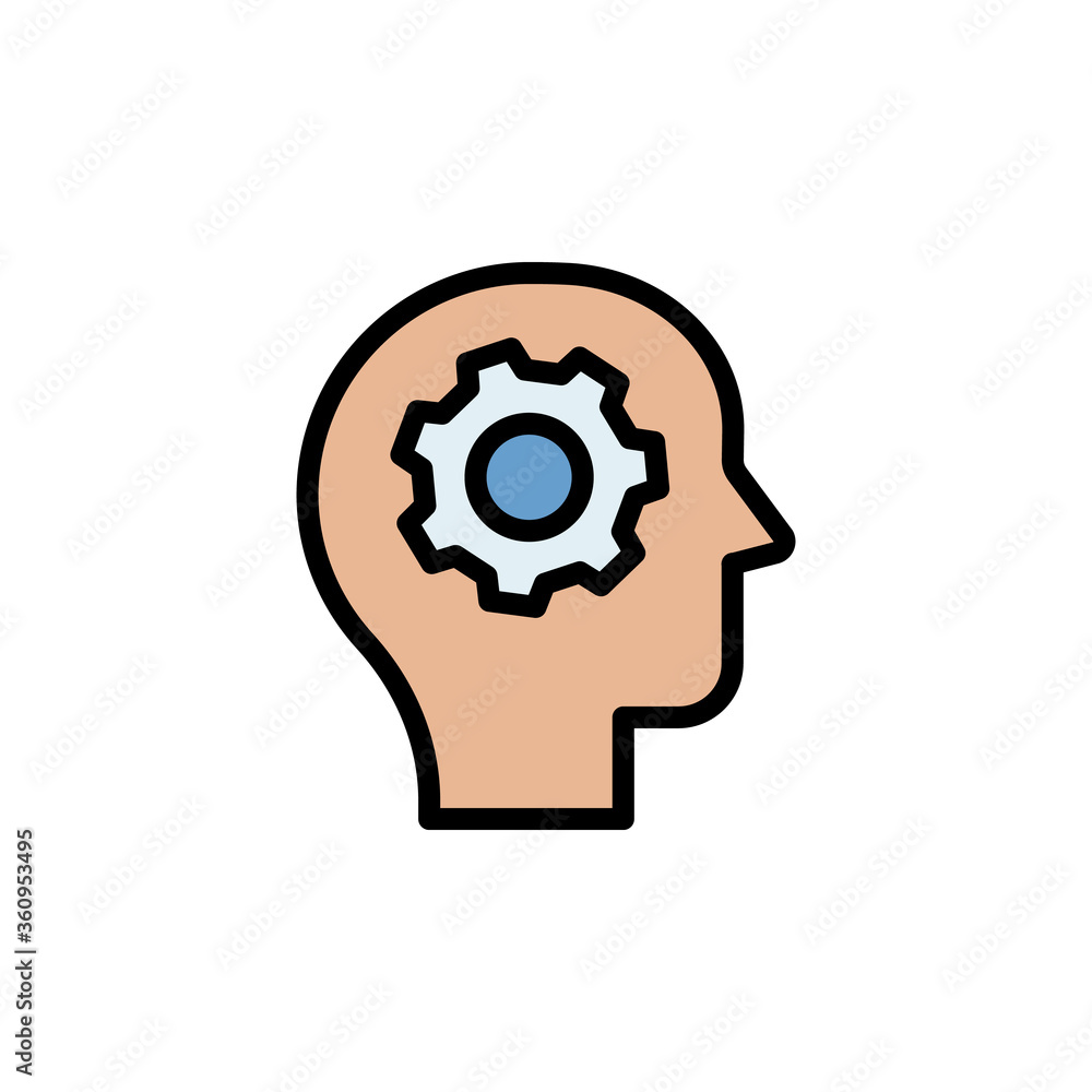 Poster processing, brain, gear colored icon. simple color element illustration. processing, brain, gear con